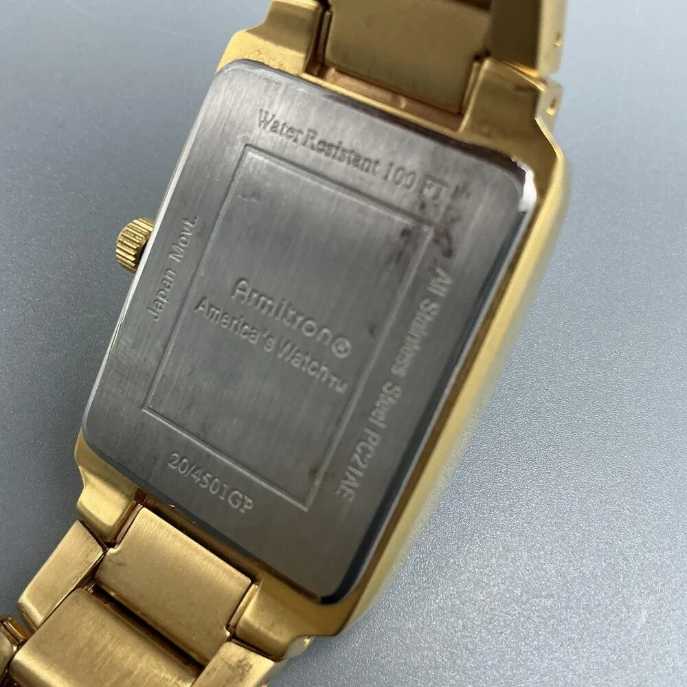Armitron 20/4501GP Tank Mens Watch 31mm Brown Dial Gold Tone New Battery